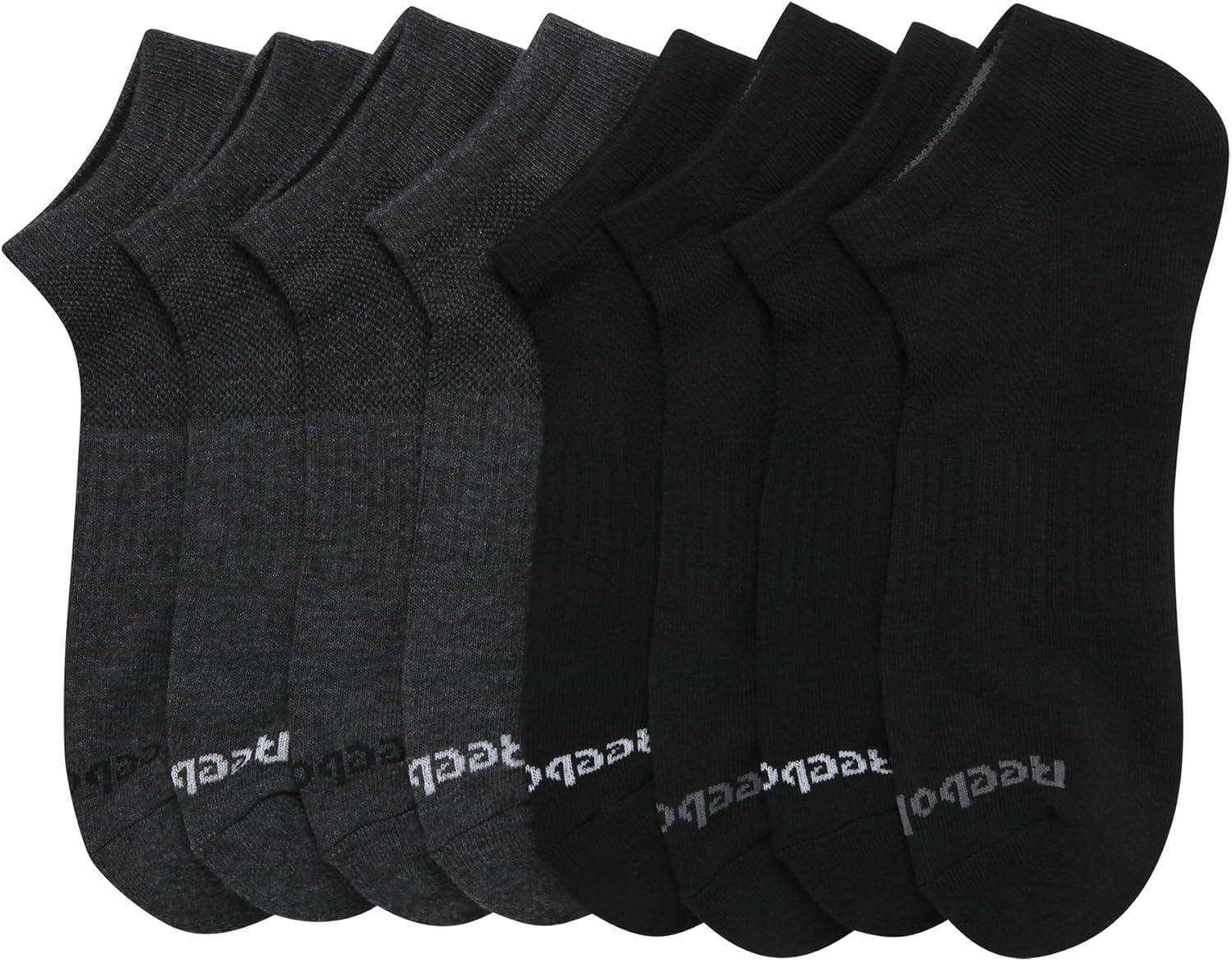 imageReebok Mens Low Cut Socks  8 Pack Stretch Performance Basic No Show  Flat Athletic Socks for Men Shoe Size 6125BlackGrey