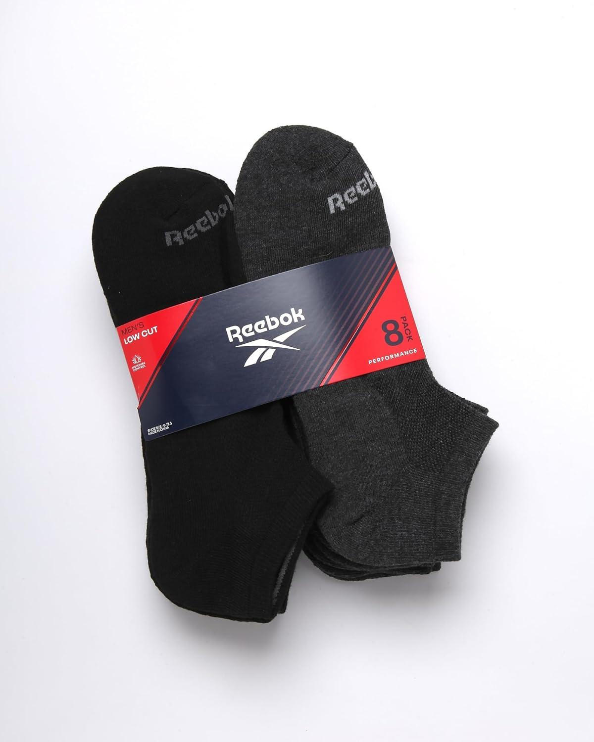 imageReebok Mens Low Cut Socks  8 Pack Stretch Performance Basic No Show  Flat Athletic Socks for Men Shoe Size 6125BlackGrey