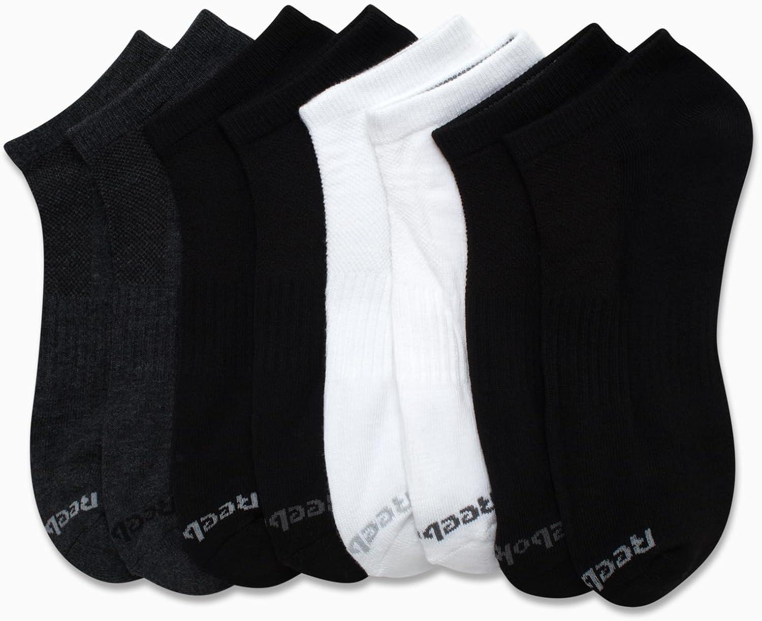 imageReebok Mens Low Cut Socks  8 Pack Stretch Performance Basic No Show  Flat Athletic Socks for Men Shoe Size 6125BlackWhiteGrey