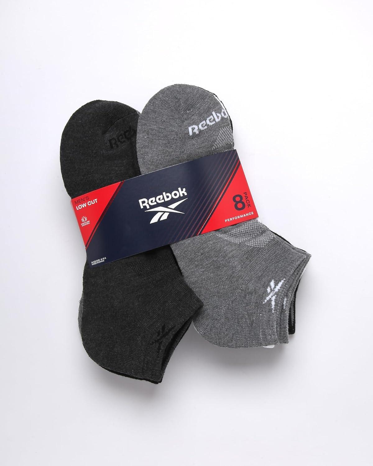 imageReebok Mens Low Cut Socks  8 Pack Stretch Performance Basic No Show  Flat Athletic Socks for Men Shoe Size 6125Grey Assorted
