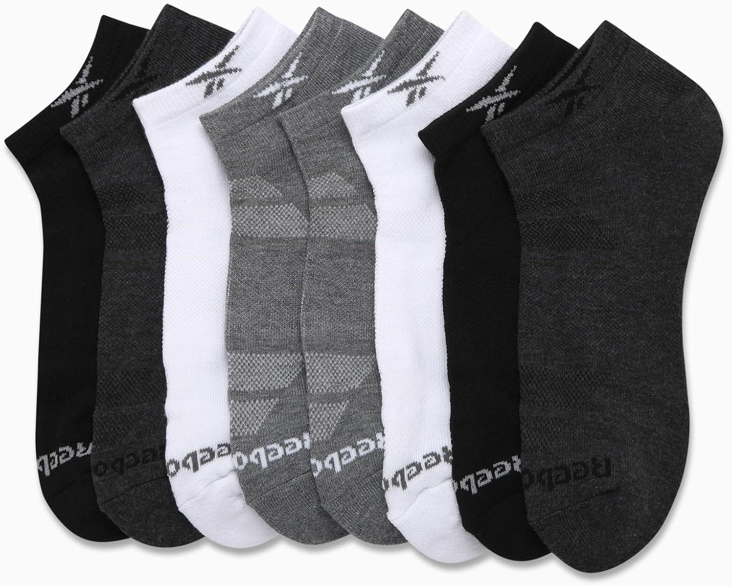 imageReebok Mens Low Cut Socks  8 Pack Stretch Performance Basic No Show  Flat Athletic Socks for Men Shoe Size 6125Grey Assorted