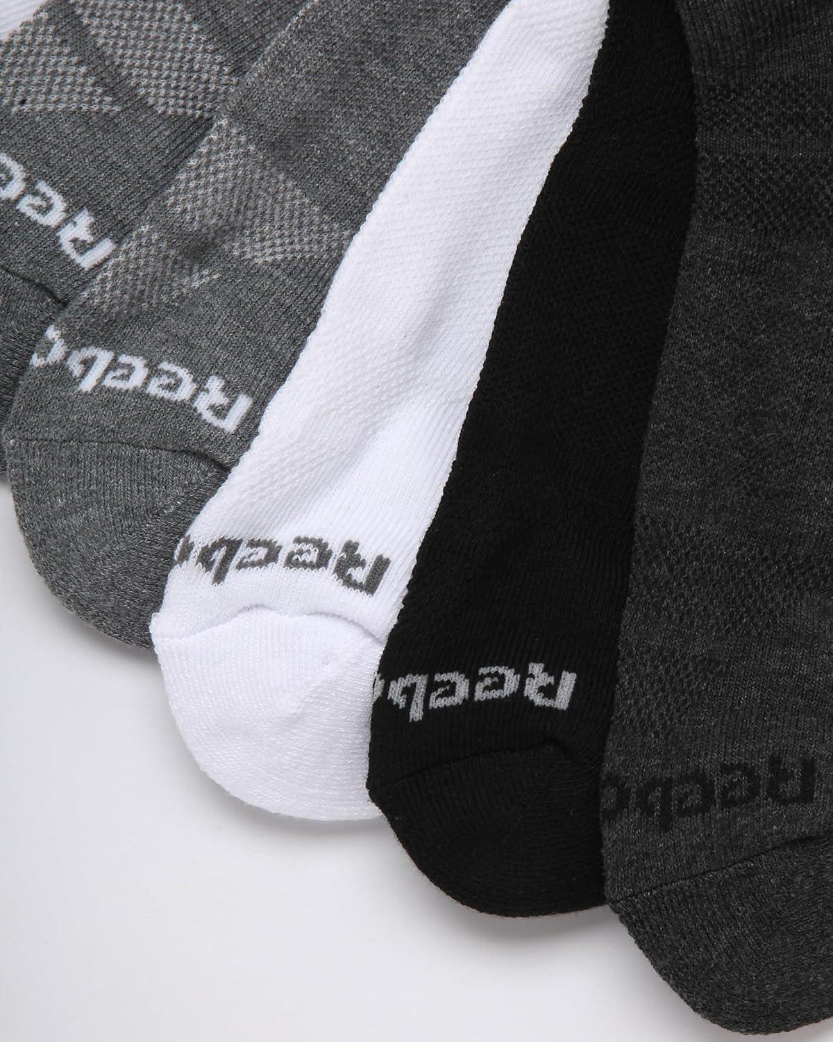 imageReebok Mens Low Cut Socks  8 Pack Stretch Performance Basic No Show  Flat Athletic Socks for Men Shoe Size 6125Grey Assorted