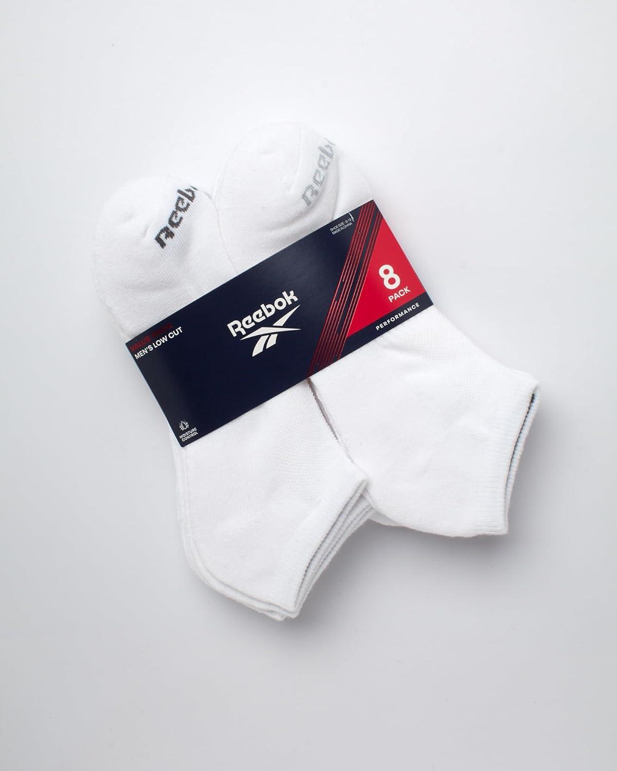 imageReebok Mens Low Cut Socks  8 Pack Stretch Performance Basic No Show  Flat Athletic Socks for Men Shoe Size 6125White