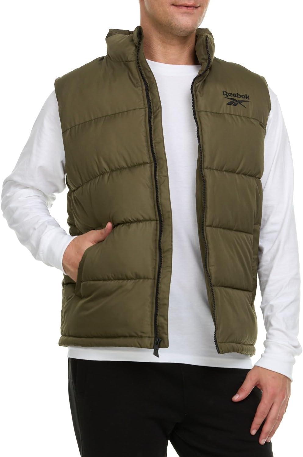 imageReebok Mens Puffer Vest for Winter Lightweight Down Alternative Mens Outerwear Vests Winter Vest for Men Puffy VestGreen