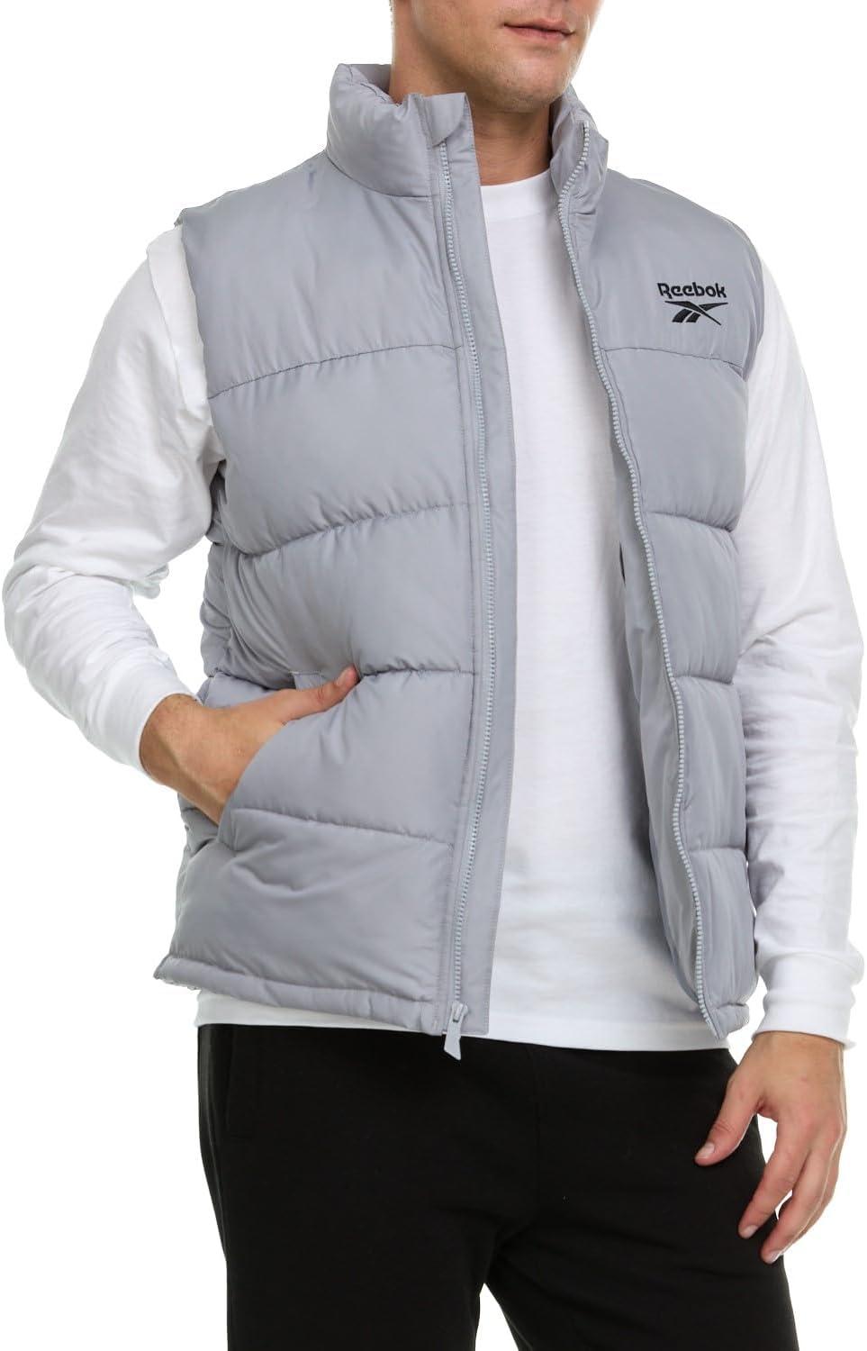 imageReebok Mens Puffer Vest for Winter Lightweight Down Alternative Mens Outerwear Vests Winter Vest for Men Puffy VestGrey