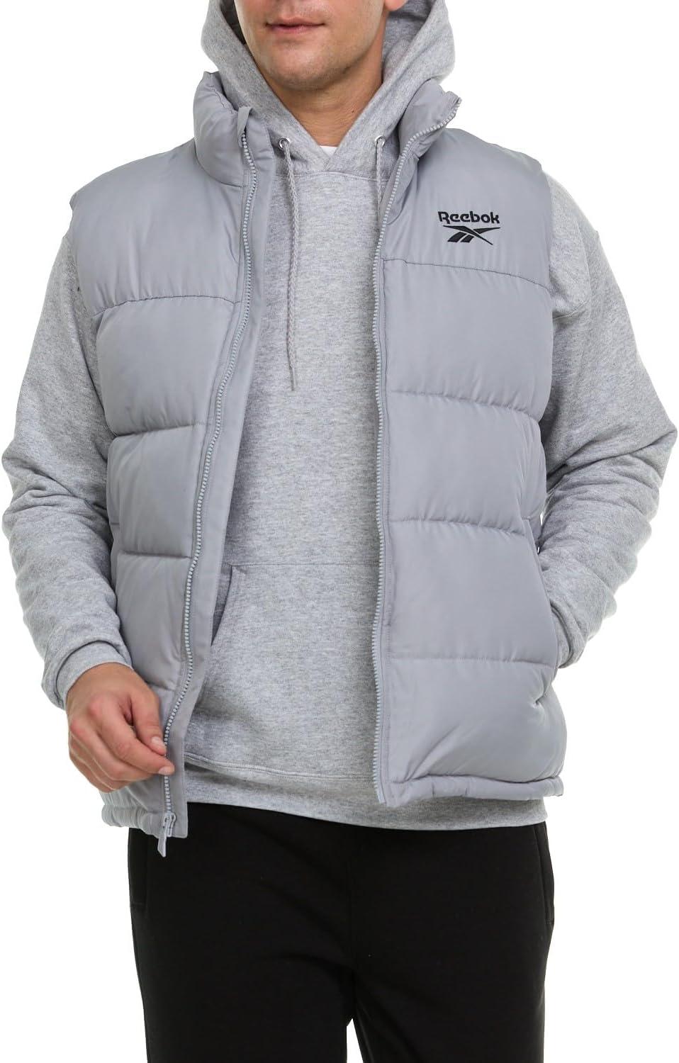 imageReebok Mens Puffer Vest for Winter Lightweight Down Alternative Mens Outerwear Vests Winter Vest for Men Puffy VestGrey