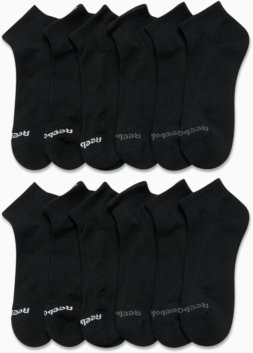 imageReebok Mens Quarter Socks  12 Pack Performance Comfort Athletic Socks  Breathable Ankle Socks for Men 6125All Black