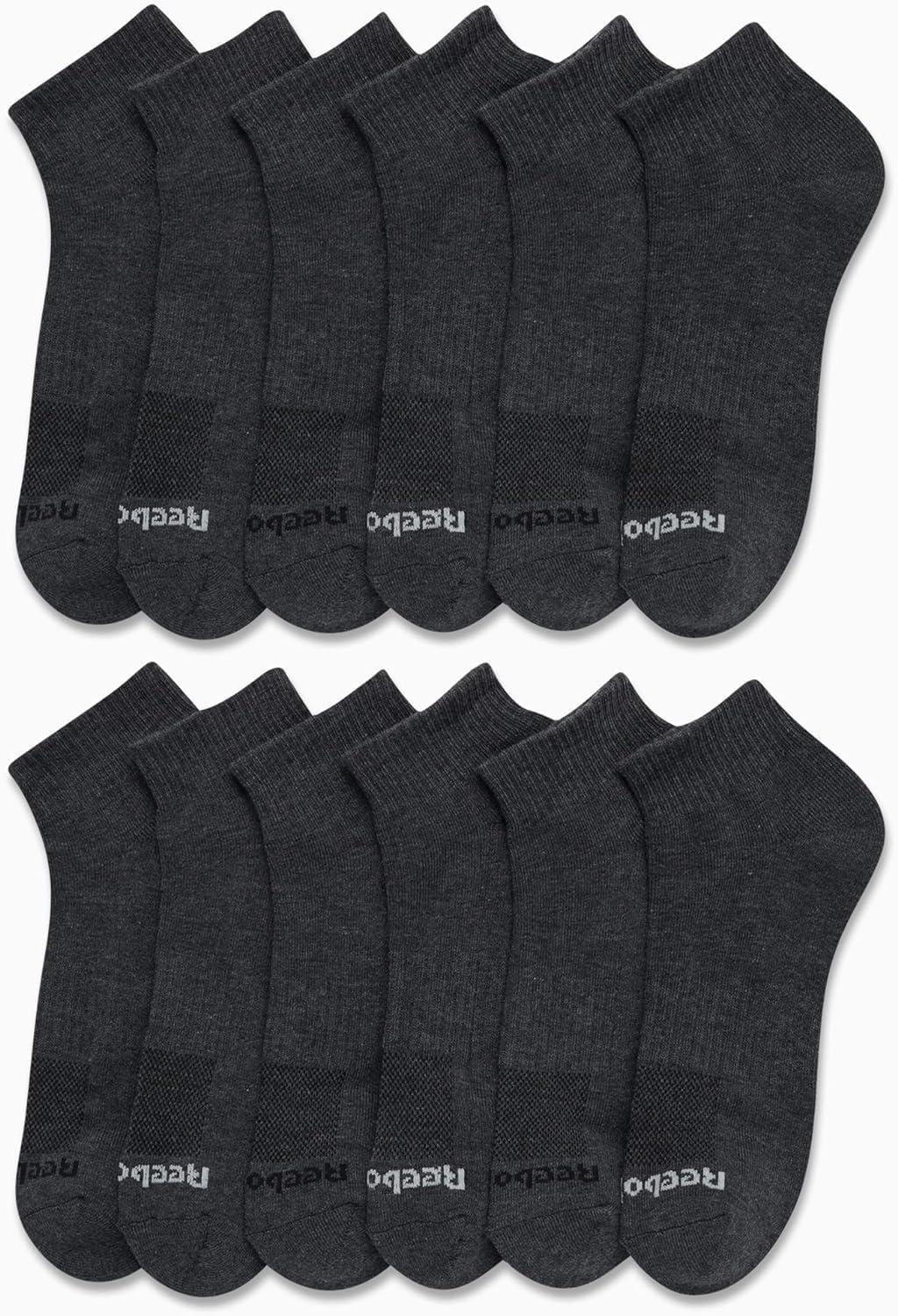 imageReebok Mens Quarter Socks  12 Pack Performance Comfort Athletic Socks  Breathable Ankle Socks for Men 6125All Grey