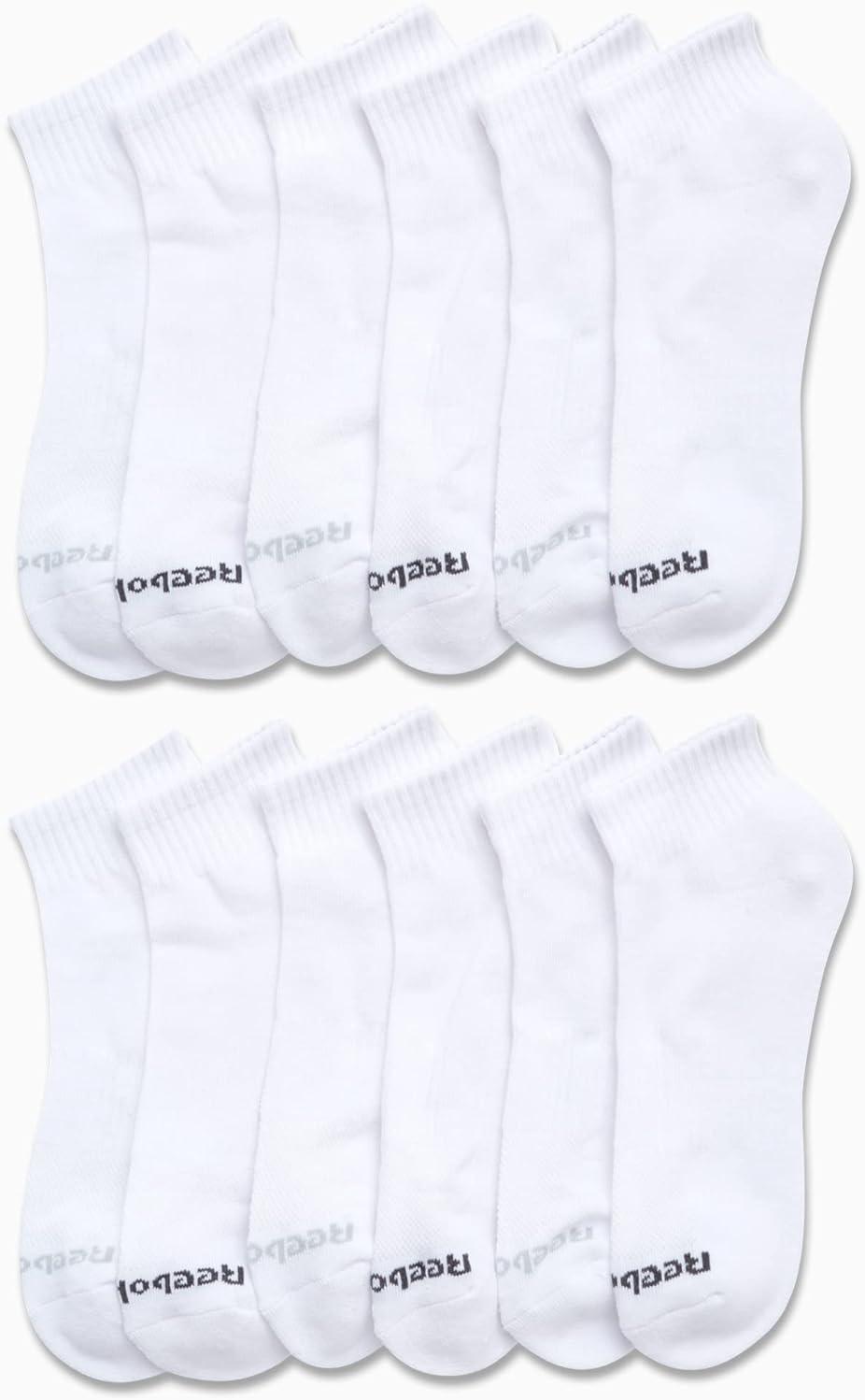 imageReebok Mens Quarter Socks  12 Pack Performance Comfort Athletic Socks  Breathable Ankle Socks for Men 6125All White