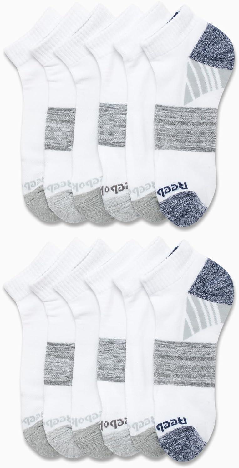 imageReebok Mens Quarter Socks  12 Pack Performance Comfort Athletic Socks  Breathable Ankle Socks for Men 6125Ash GreyWhite