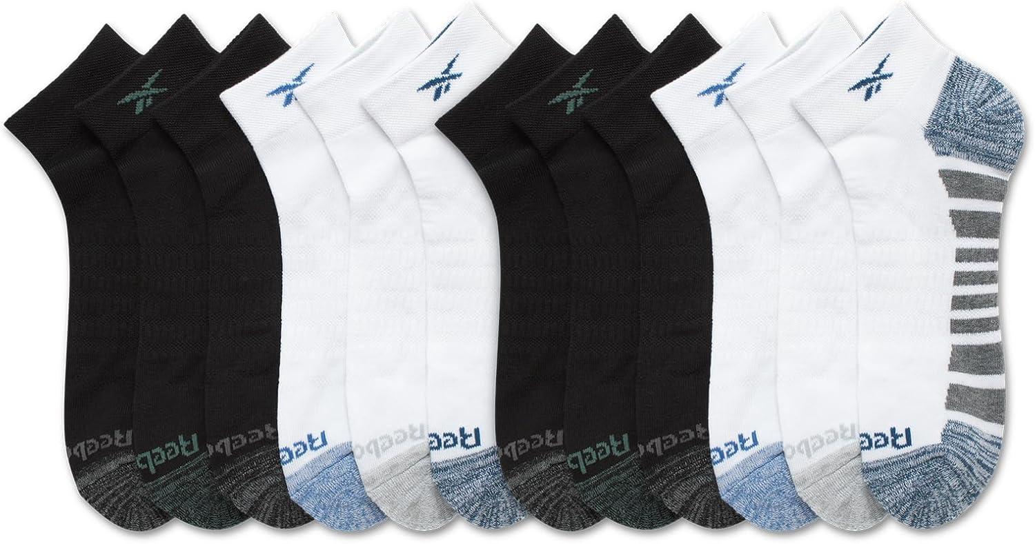 imageReebok Mens Quarter Socks  12 Pack Performance Comfort Athletic Socks  Breathable Ankle Socks for Men 6125Black White