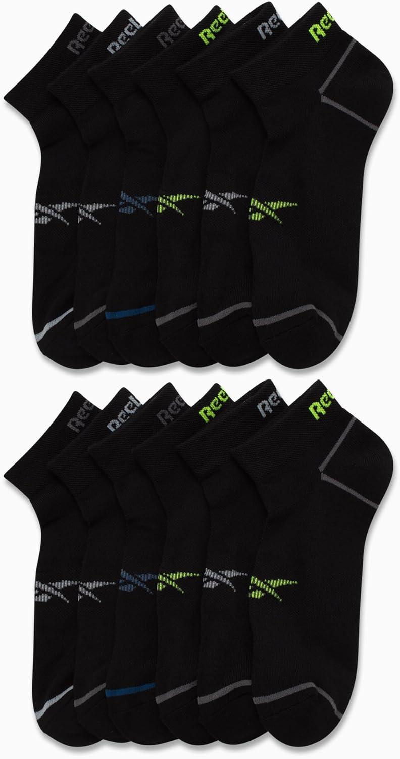 imageReebok Mens Quarter Socks  12 Pack Soft Performance Quarter Socks for Men  Breathable Mens Athletic Socks Size 6125All Black