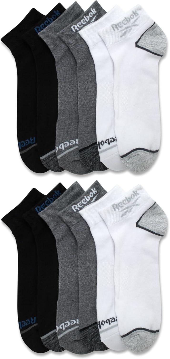 imageReebok Mens Quarter Socks  12 Pack Soft Performance Quarter Socks for Men  Breathable Mens Athletic Socks Size 6125BlackGreyWhite