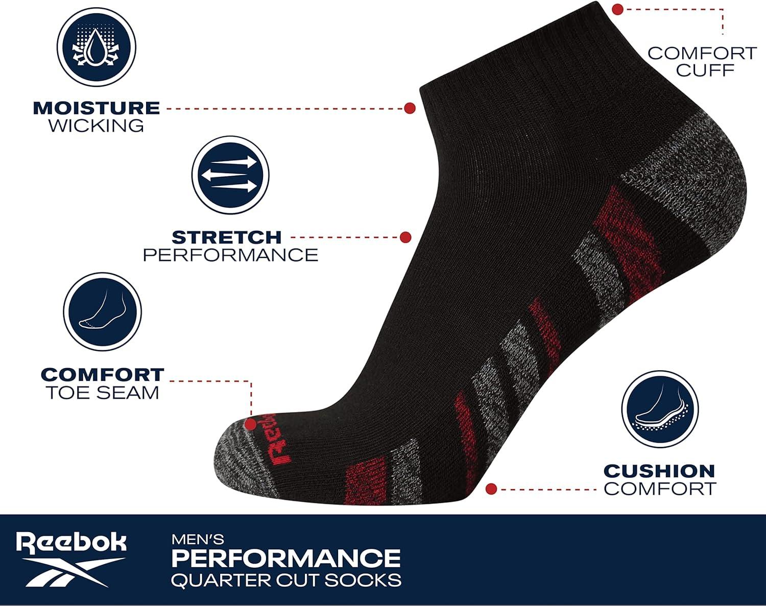 imageReebok Mens Quarter Socks  12 Pack Soft Performance Quarter Socks for Men  Breathable Mens Athletic Socks Size 6125BlackRed