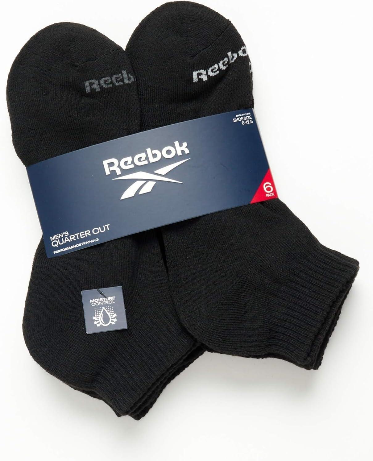 imageReebok Mens Quarter Socks  6 Pack Cushion Quarter Cut Ankle Socks for Men  Breathable Mens Athletic Socks Size 6125All Black