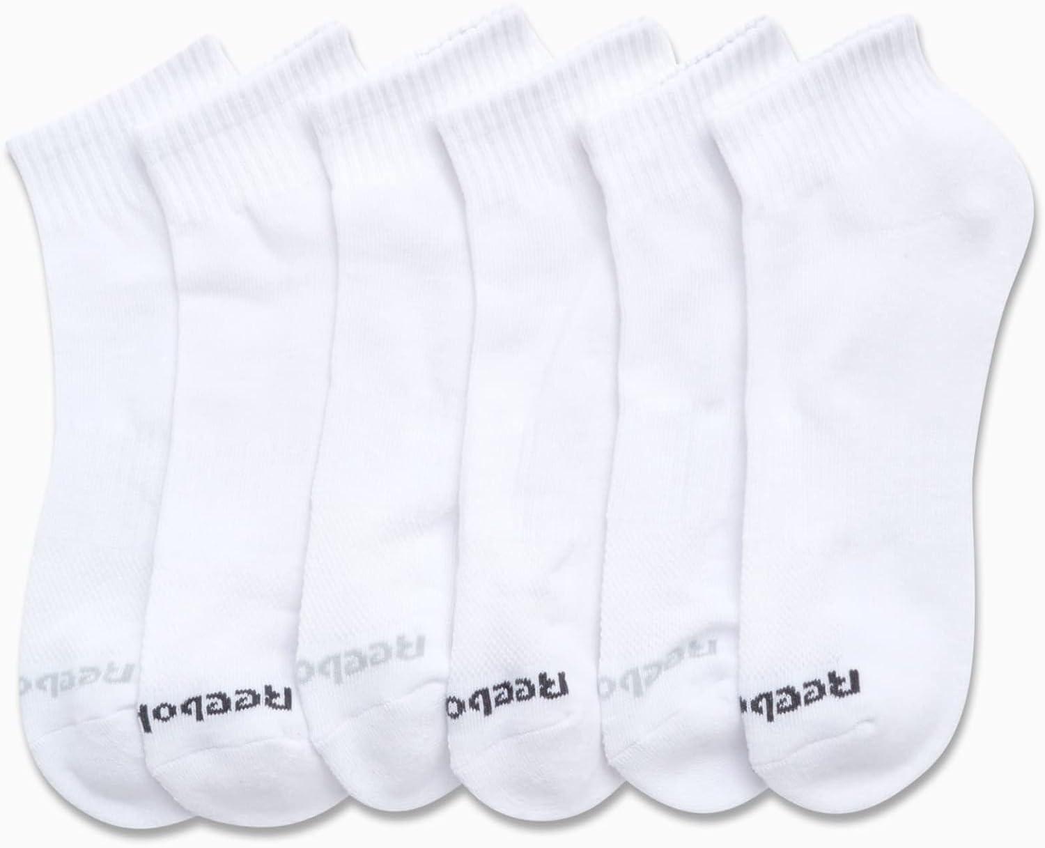 imageReebok Mens Quarter Socks  6 Pack Cushion Quarter Cut Ankle Socks for Men  Breathable Mens Athletic Socks Size 6125All White