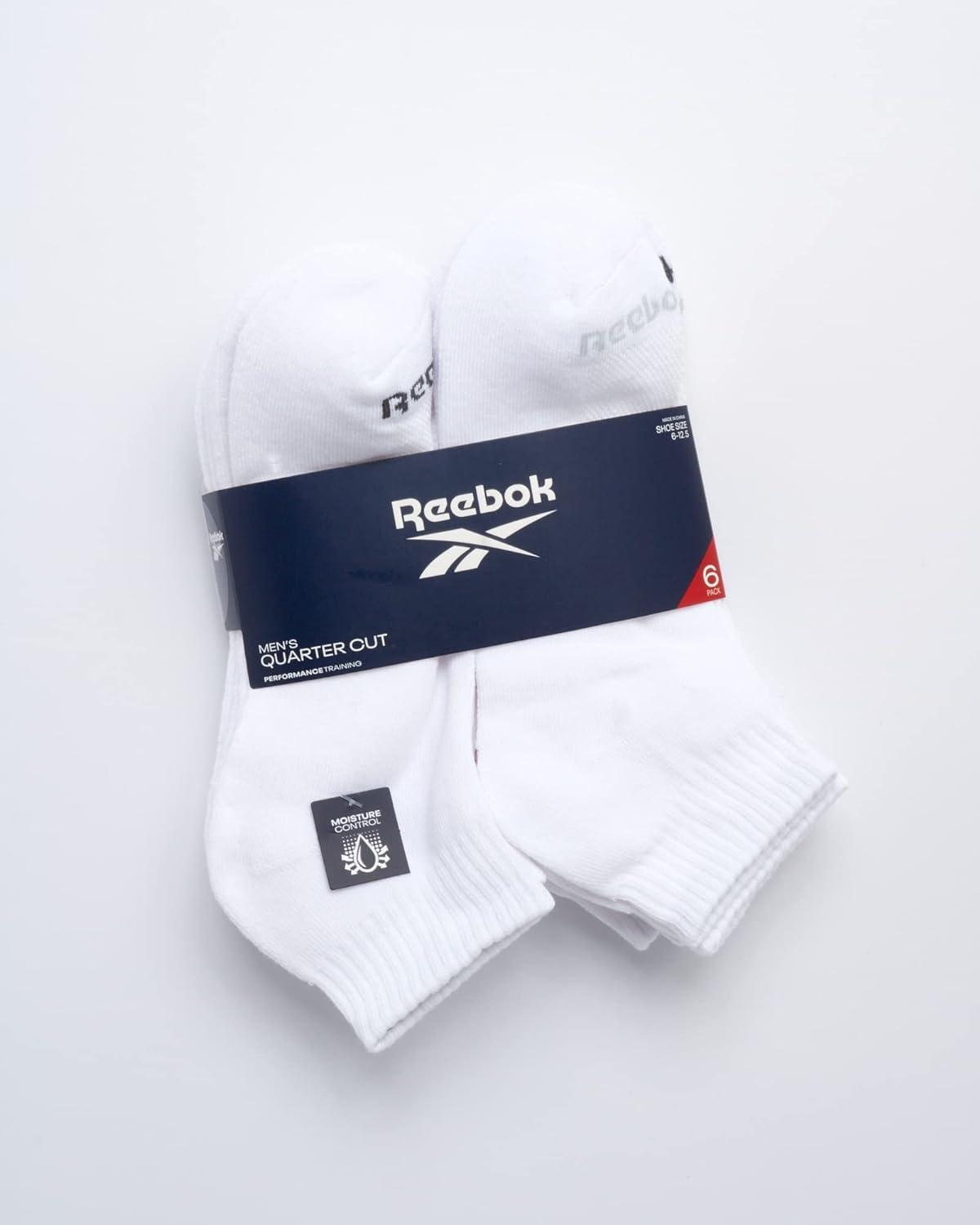 imageReebok Mens Quarter Socks  6 Pack Cushion Quarter Cut Ankle Socks for Men  Breathable Mens Athletic Socks Size 6125All White
