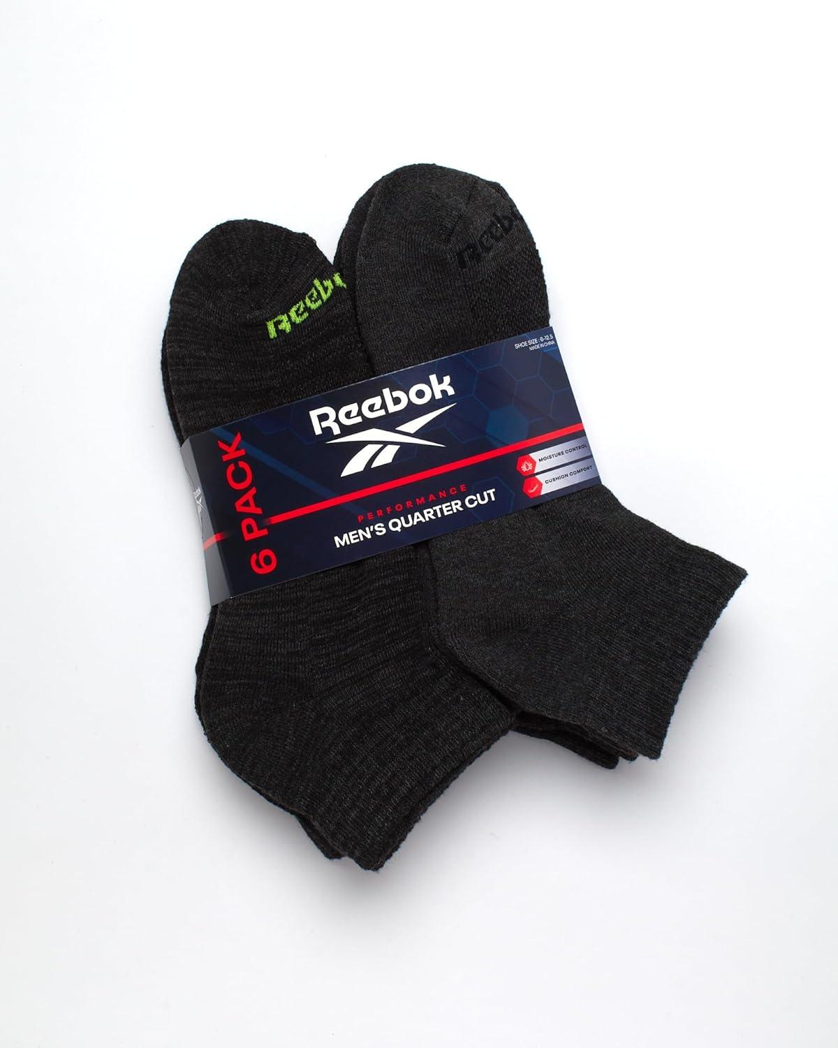 imageReebok Mens Quarter Socks  6 Pack Cushion Quarter Cut Ankle Socks for Men  Breathable Mens Athletic Socks Size 6125BlackGrey