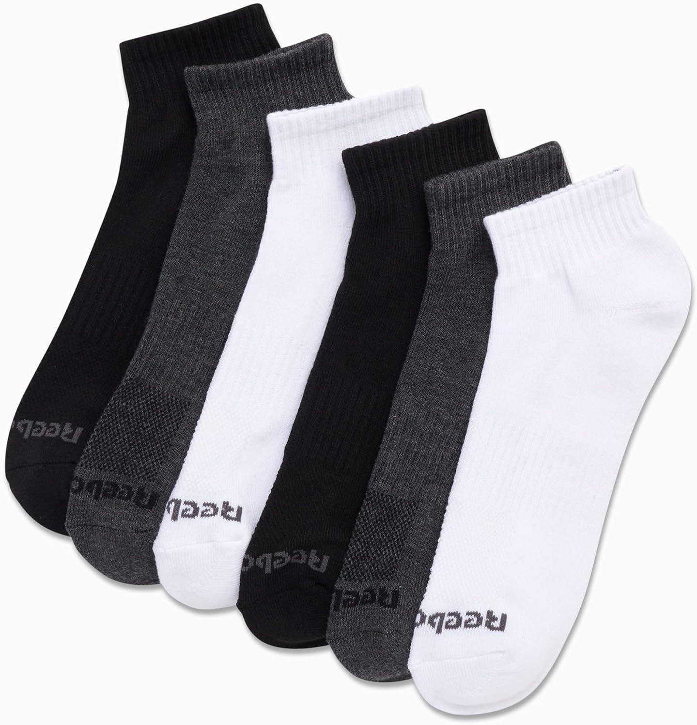 imageReebok Mens Quarter Socks  6 Pack Cushion Quarter Cut Ankle Socks for Men  Breathable Mens Athletic Socks Size 6125BlackWhiteGrey Assortment