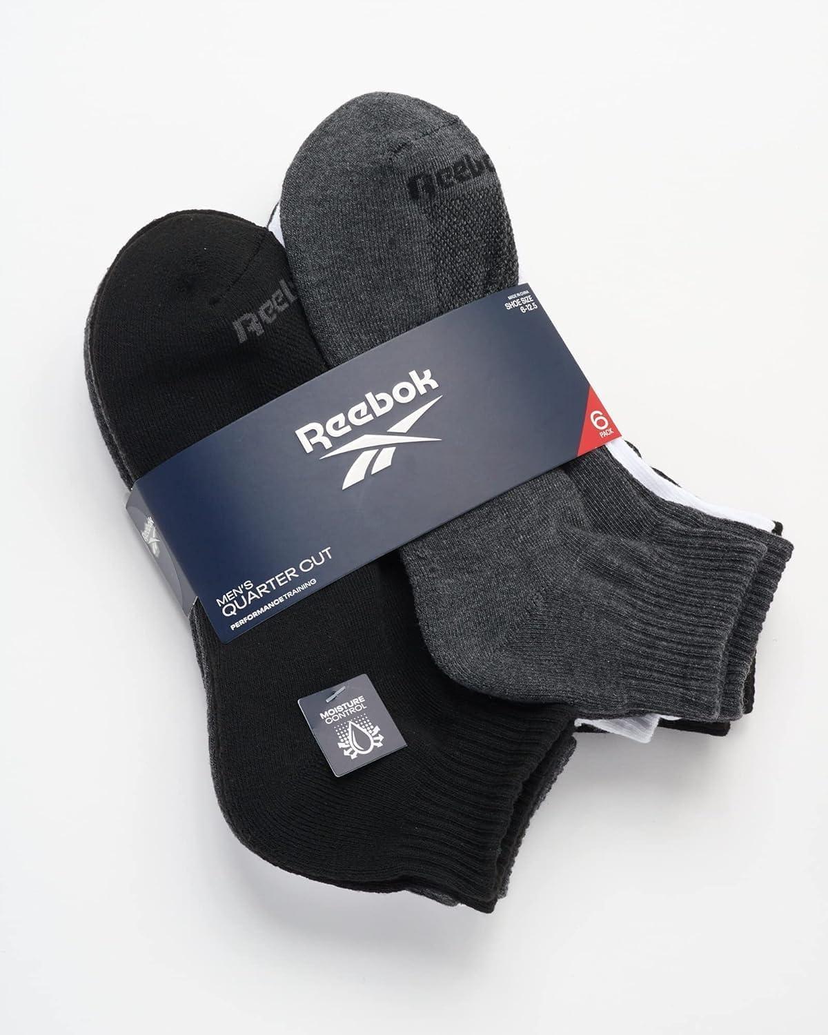 imageReebok Mens Quarter Socks  6 Pack Cushion Quarter Cut Ankle Socks for Men  Breathable Mens Athletic Socks Size 6125BlackWhiteGrey Assortment