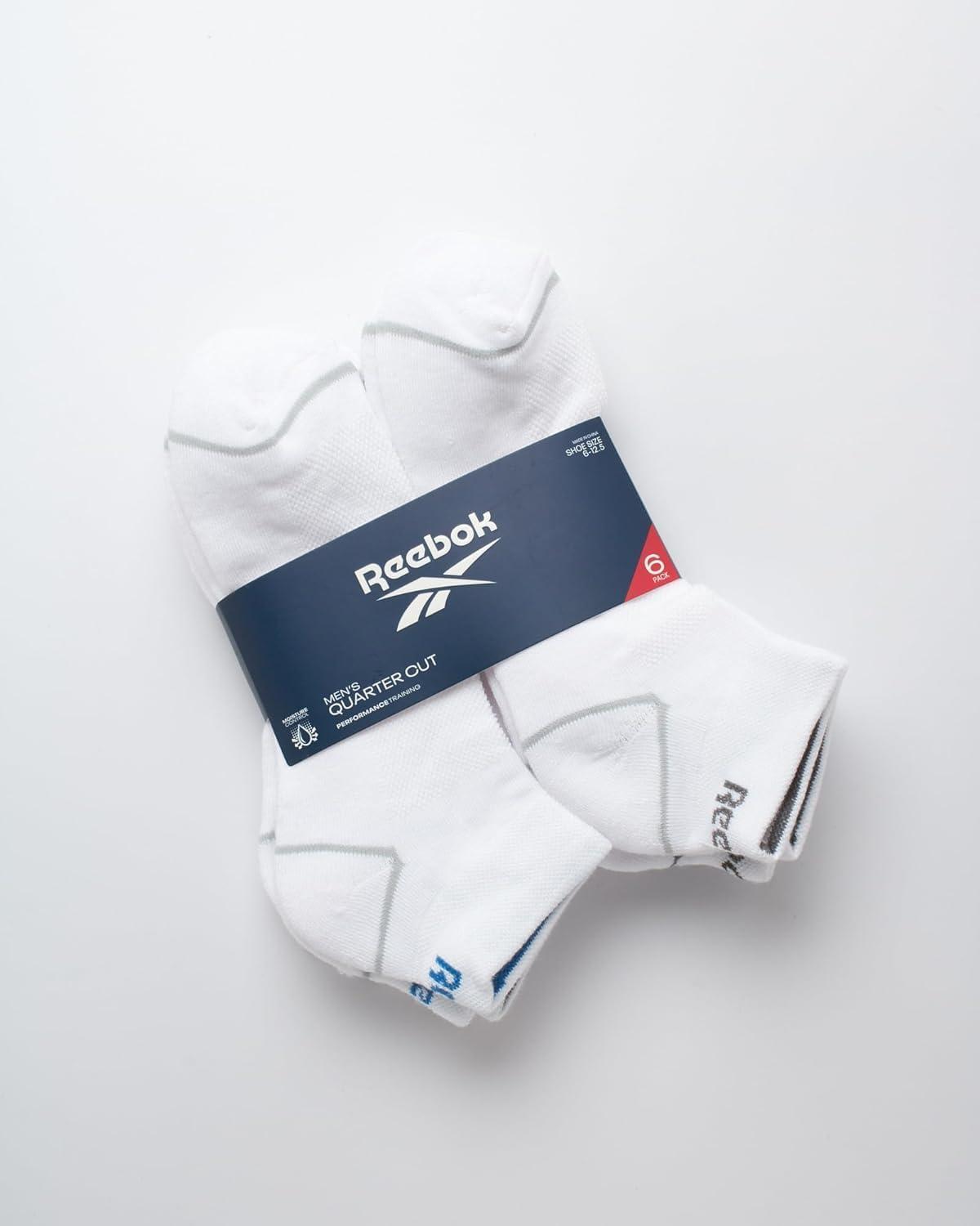 imageReebok Mens Quarter Socks  6 Pack Cushion Quarter Cut Ankle Socks for Men  Breathable Mens Athletic Socks Size 6125Bright White