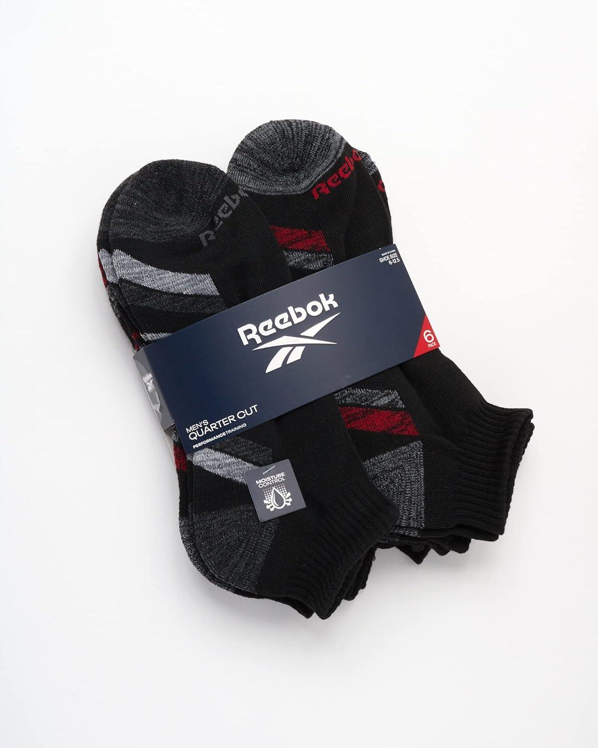 imageReebok Mens Quarter Socks  6 Pack Cushion Quarter Cut Ankle Socks for Men  Breathable Mens Athletic Socks Size 6125Midnight Black