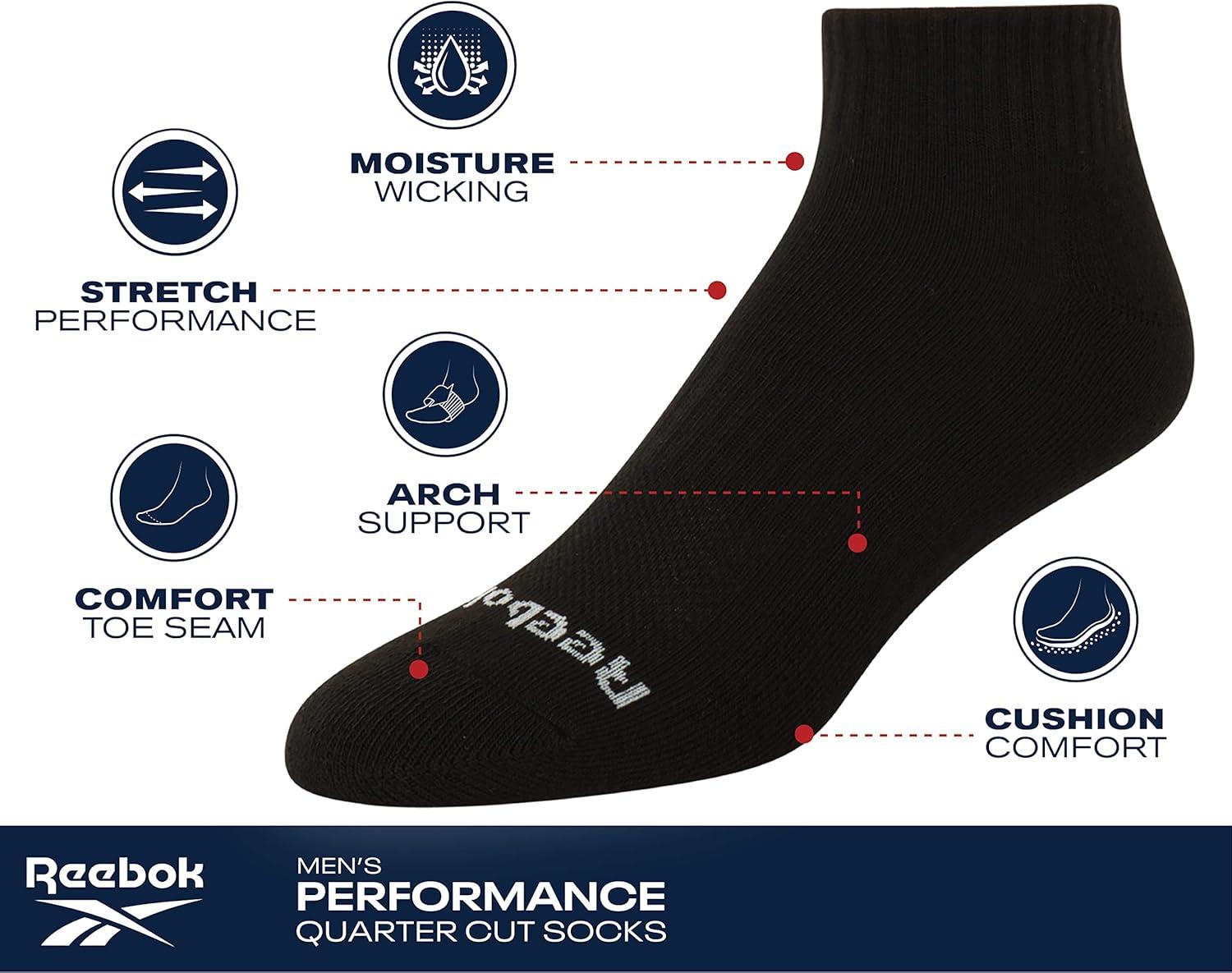 imageReebok Mens Quarter Socks  6 Pack Cushion Quarter Cut Ankle Socks for Men  Breathable Mens Athletic Socks Size 6125Navy Assorted