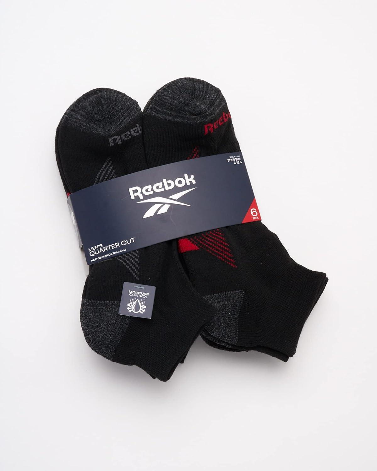 imageReebok Mens Quarter Socks  6 Pack Cushion Quarter Cut Ankle Socks for Men  Breathable Mens Athletic Socks Size 6125Pure Black
