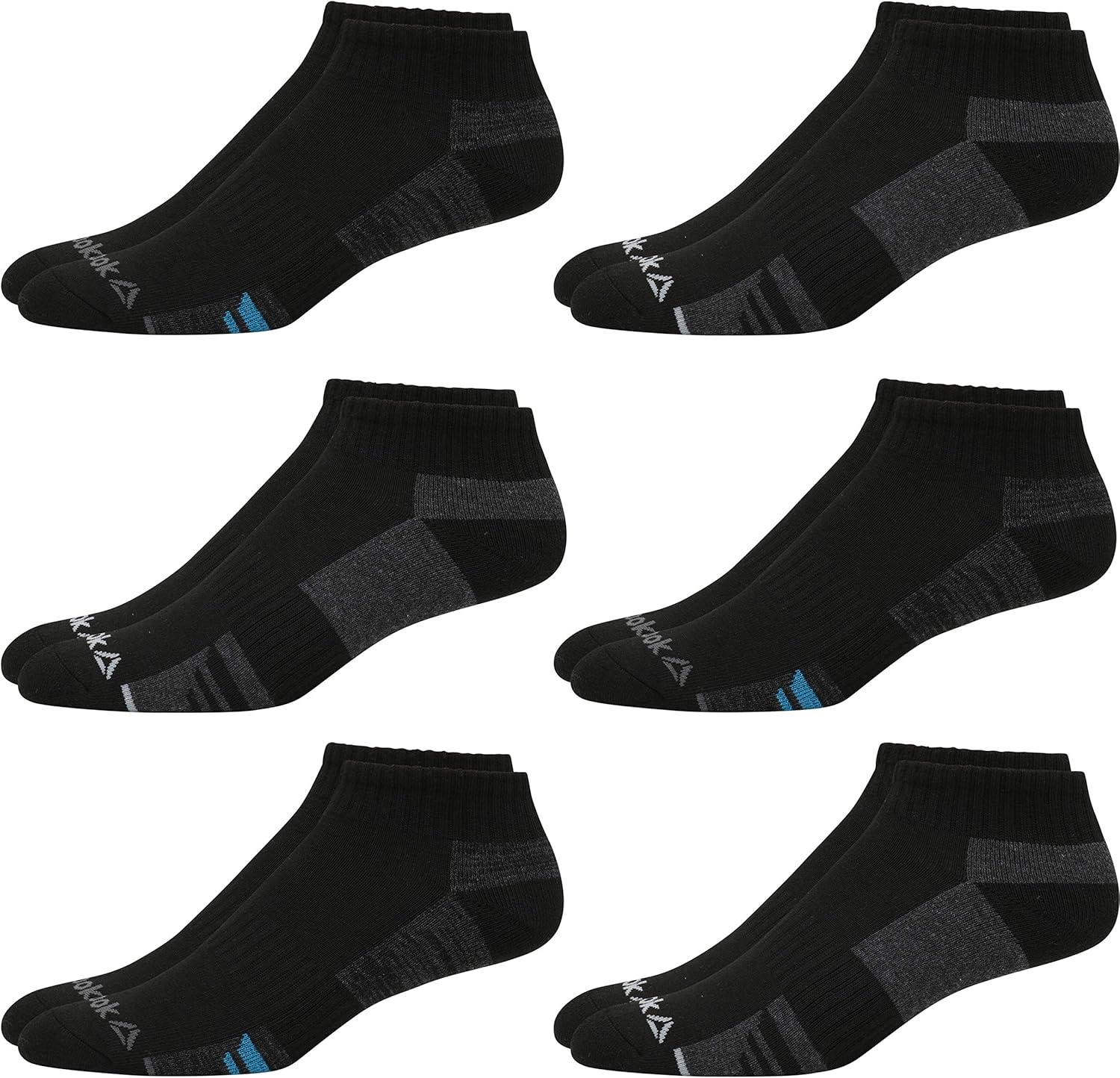 imageReebok Mens Quarter Socks  6 Pack Cushion Quarter Cut Ankle Socks for Men  Breathable Mens Athletic Socks Size 6125Shadow Black