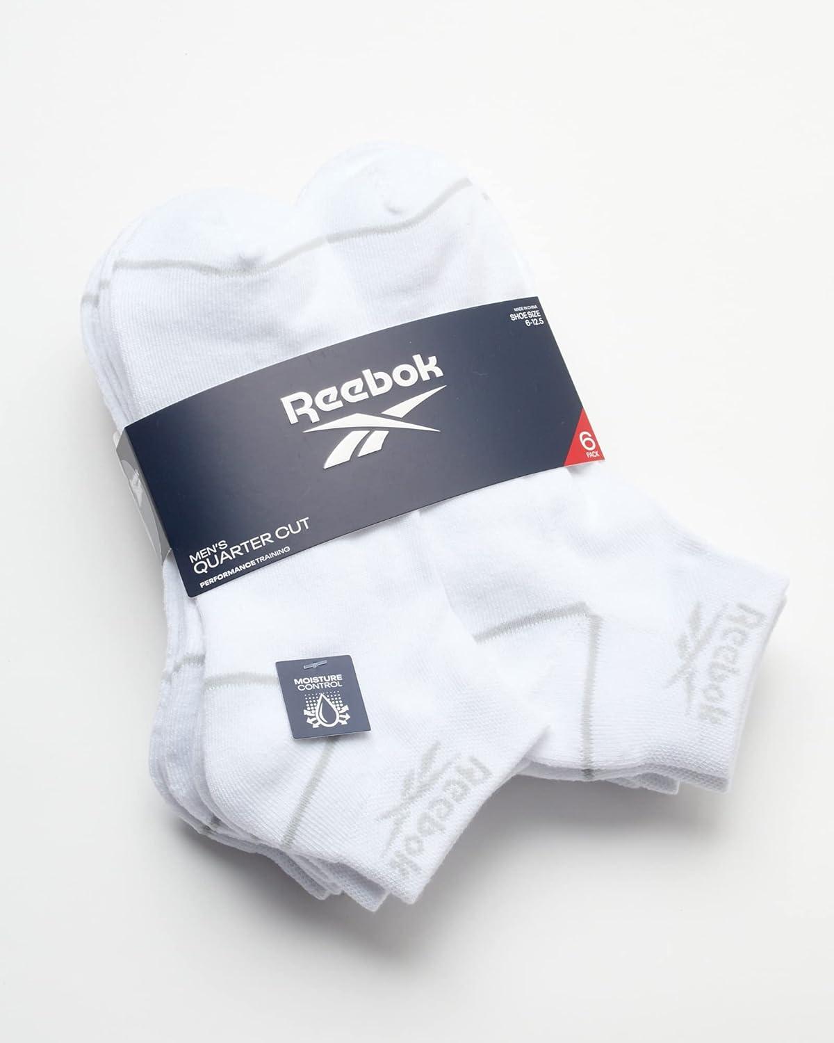 imageReebok Mens Quarter Socks  6 Pack Cushion Quarter Cut Ankle Socks for Men  Breathable Mens Athletic Socks Size 6125Solid White