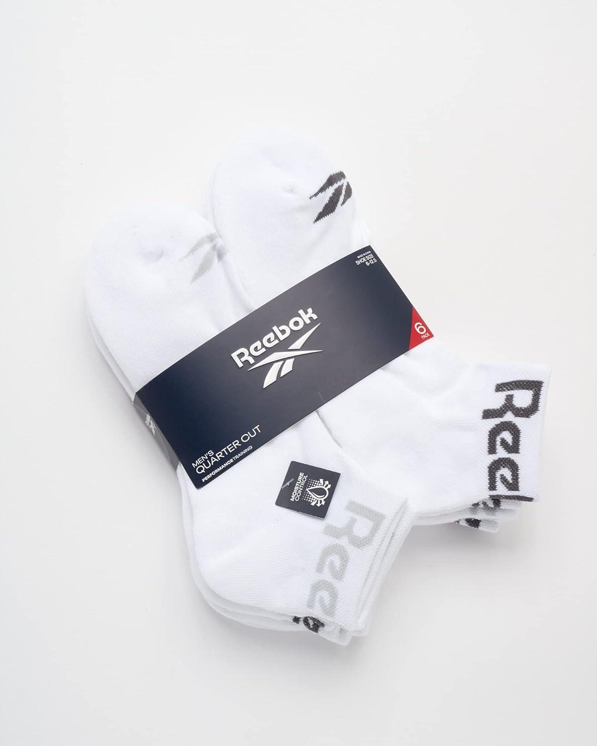 imageReebok Mens Quarter Socks  6 Pack Cushion Quarter Cut Ankle Socks for Men  Breathable Mens Athletic Socks Size 6125White