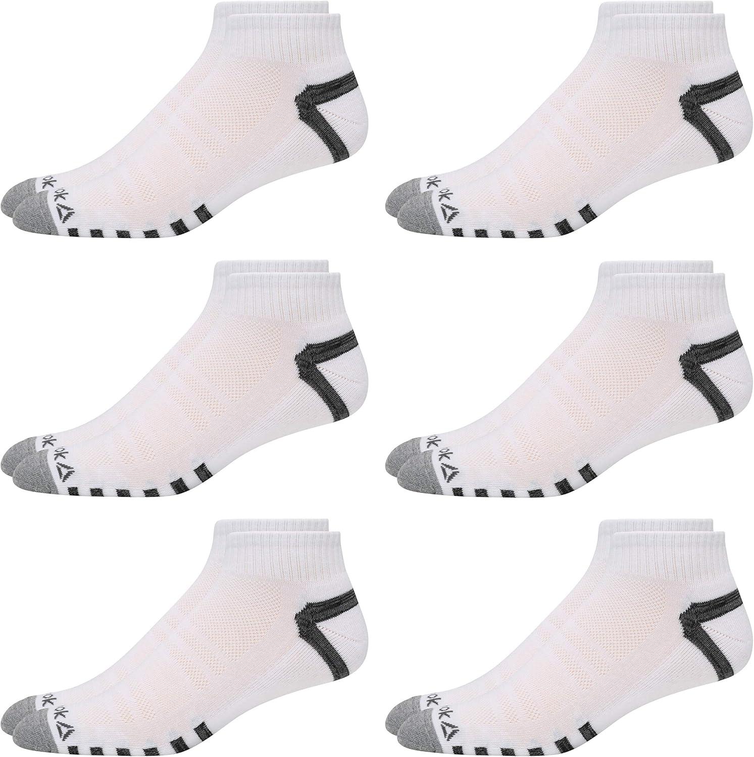 imageReebok Mens Quarter Socks  6 Pack Cushion Quarter Cut Ankle Socks for Men  Breathable Mens Athletic Socks Size 6125White Black Stripes