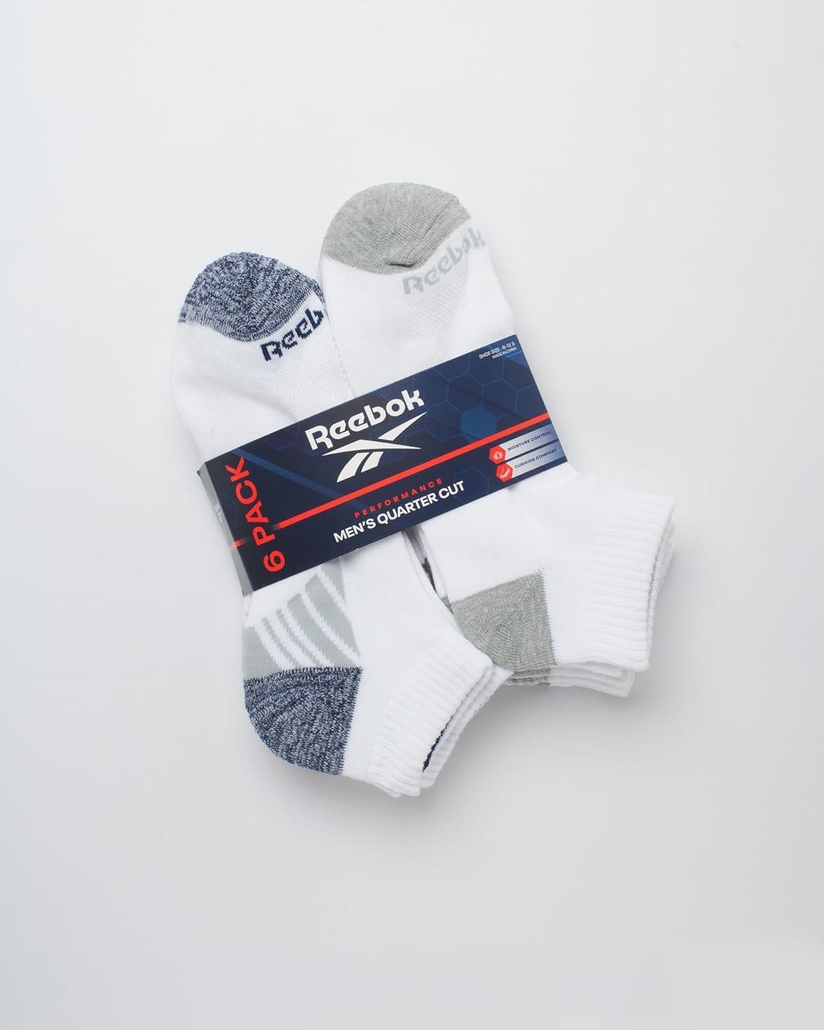 imageReebok Mens Quarter Socks  6 Pack Cushion Quarter Cut Ankle Socks for Men  Breathable Mens Athletic Socks Size 6125WhiteGrey 2