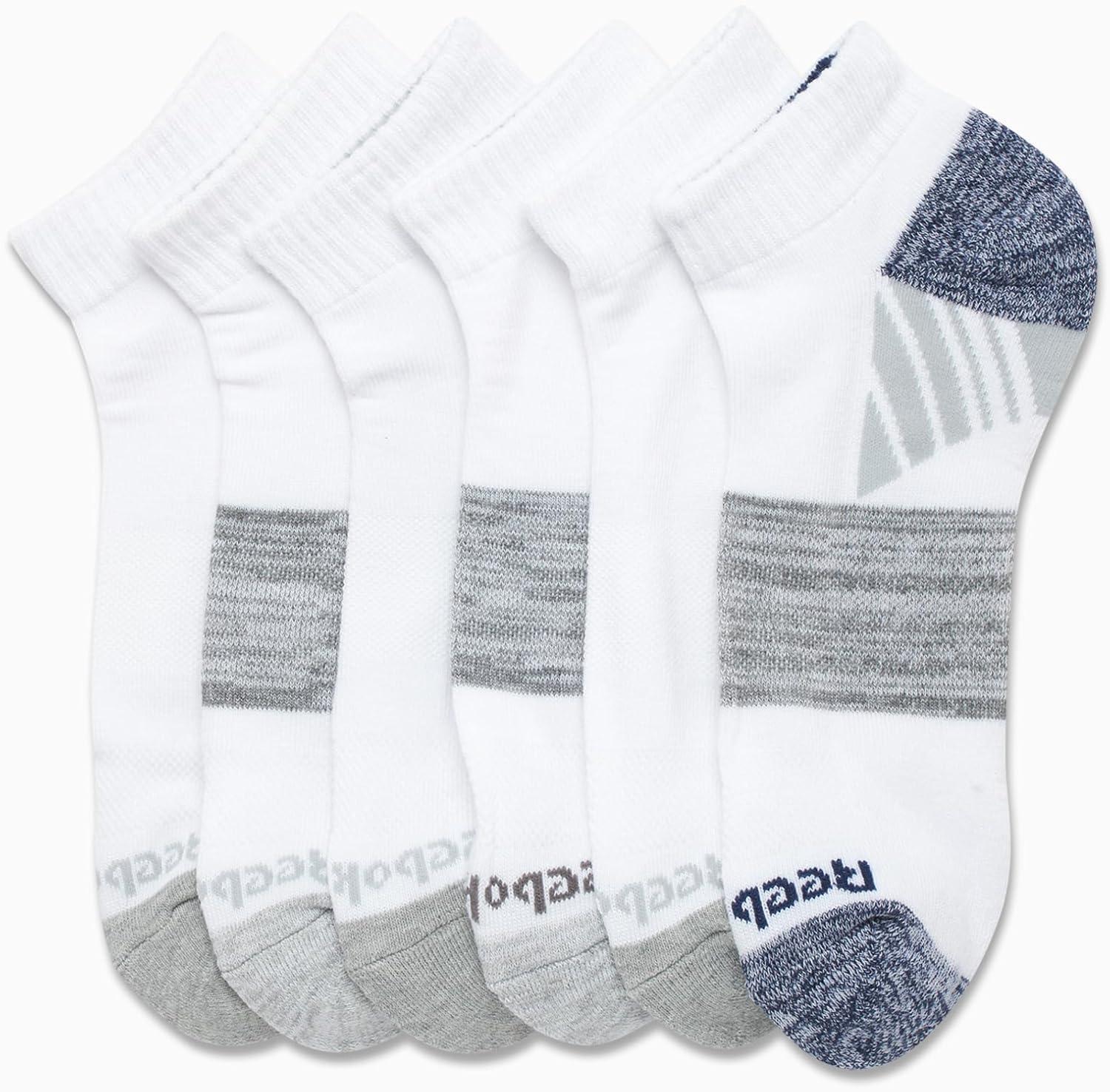 imageReebok Mens Quarter Socks  6 Pack Cushion Quarter Cut Ankle Socks for Men  Breathable Mens Athletic Socks Size 6125WhiteGrey 2