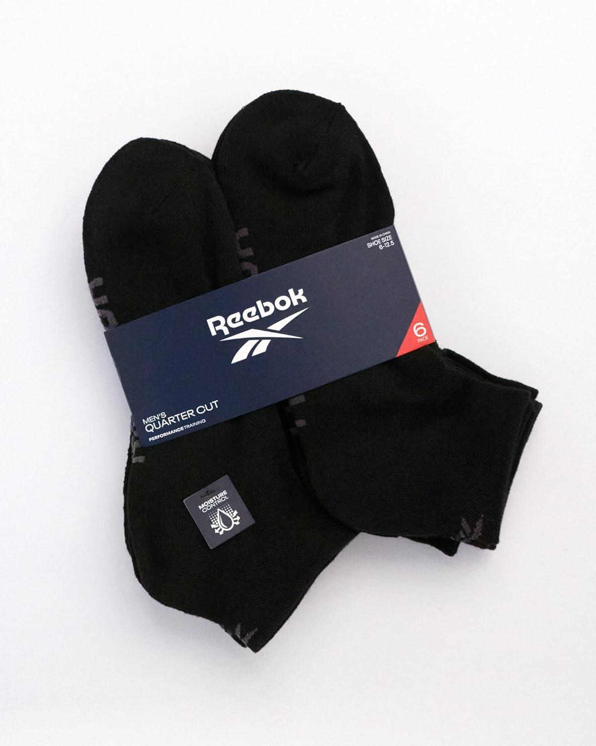 imageReebok Mens Quarter Socks  6 Pack Moisture Wicking Performance Stretch Athletic Ankle Socks for Men Sizes 6125Black