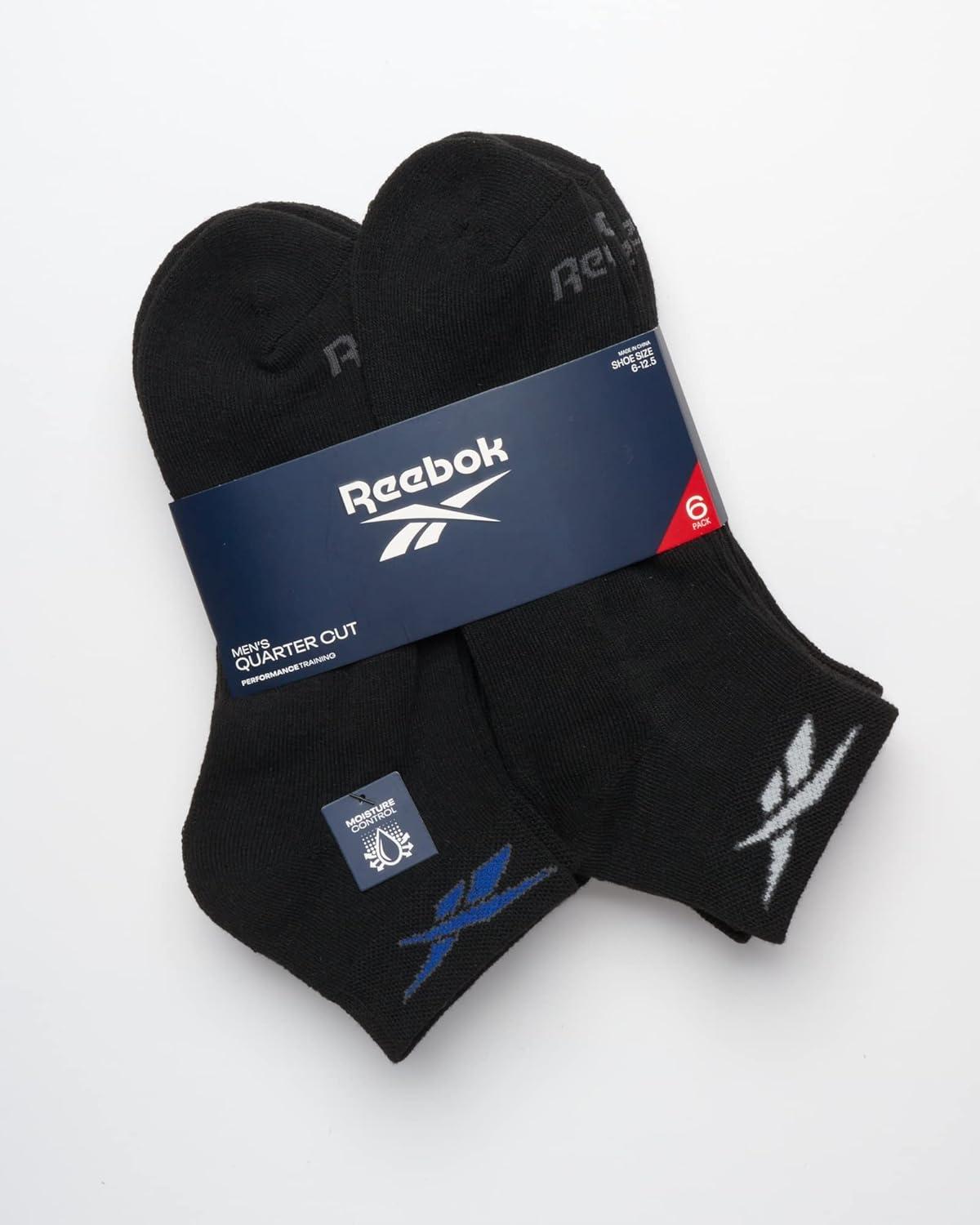 imageReebok Mens Quarter Socks  6 Pack Moisture Wicking Performance Stretch Athletic Ankle Socks for Men Sizes 6125Black Logo Multi