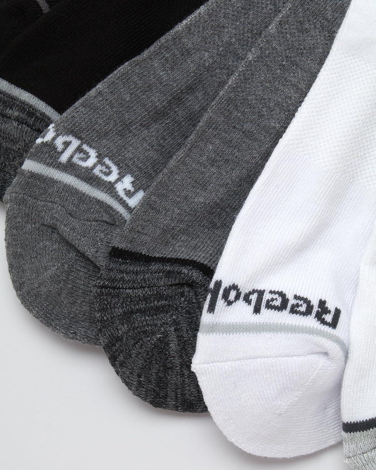 imageReebok Mens Quarter Socks  6 Pack Moisture Wicking Performance Stretch Athletic Ankle Socks for Men Sizes 6125BlackGreyWhite