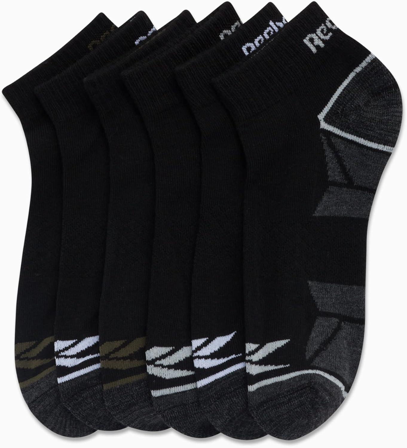 imageReebok Mens Quarter Socks  6 Pack Moisture Wicking Performance Stretch Athletic Ankle Socks for Men Sizes 6125GreyBlack