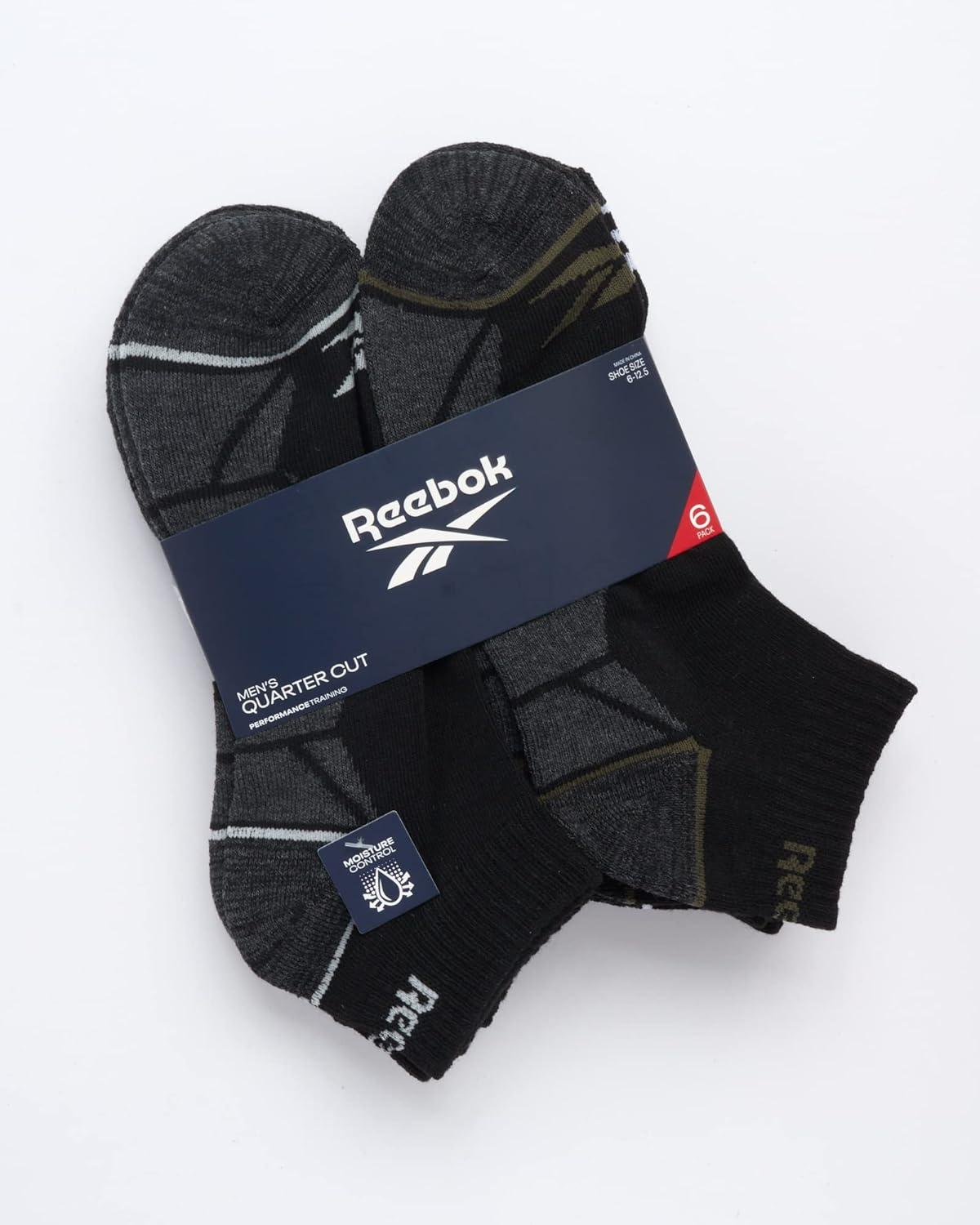 imageReebok Mens Quarter Socks  6 Pack Moisture Wicking Performance Stretch Athletic Ankle Socks for Men Sizes 6125GreyBlack
