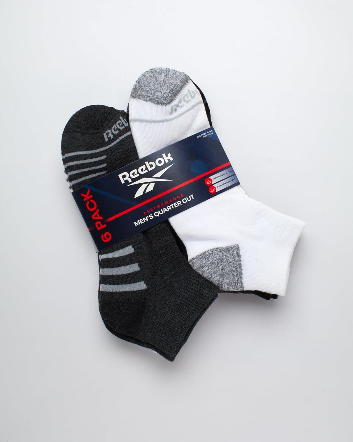 imageReebok Mens Quarter Socks  6 Pack Moisture Wicking Performance Stretch Athletic Ankle Socks for Men Sizes 6125GreyWhiteBlack