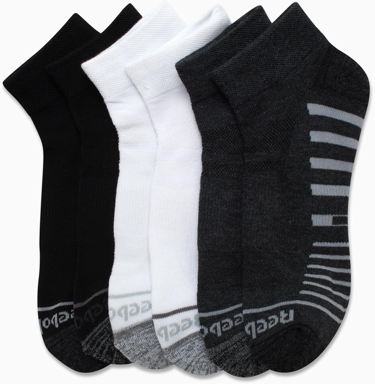 imageReebok Mens Quarter Socks  6 Pack Moisture Wicking Performance Stretch Athletic Ankle Socks for Men Sizes 6125GreyWhiteBlack