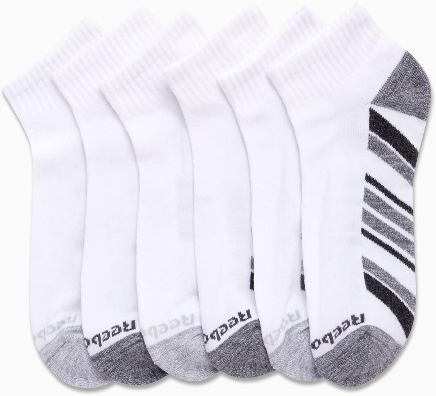 imageReebok Mens Quarter Socks  6 Pack Moisture Wicking Performance Stretch Athletic Ankle Socks for Men Sizes 6125White
