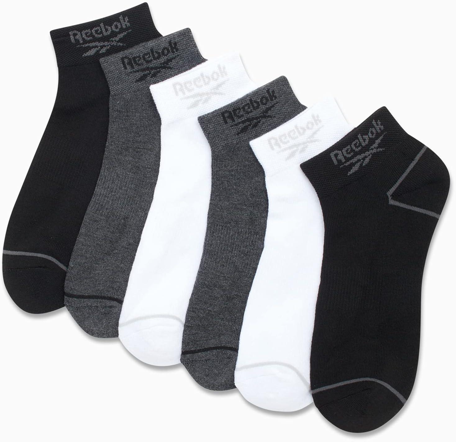 imageReebok Mens Quarter Socks  6 Pack Moisture Wicking Performance Stretch Athletic Ankle Socks for Men Sizes 6125WhiteGreyBlack