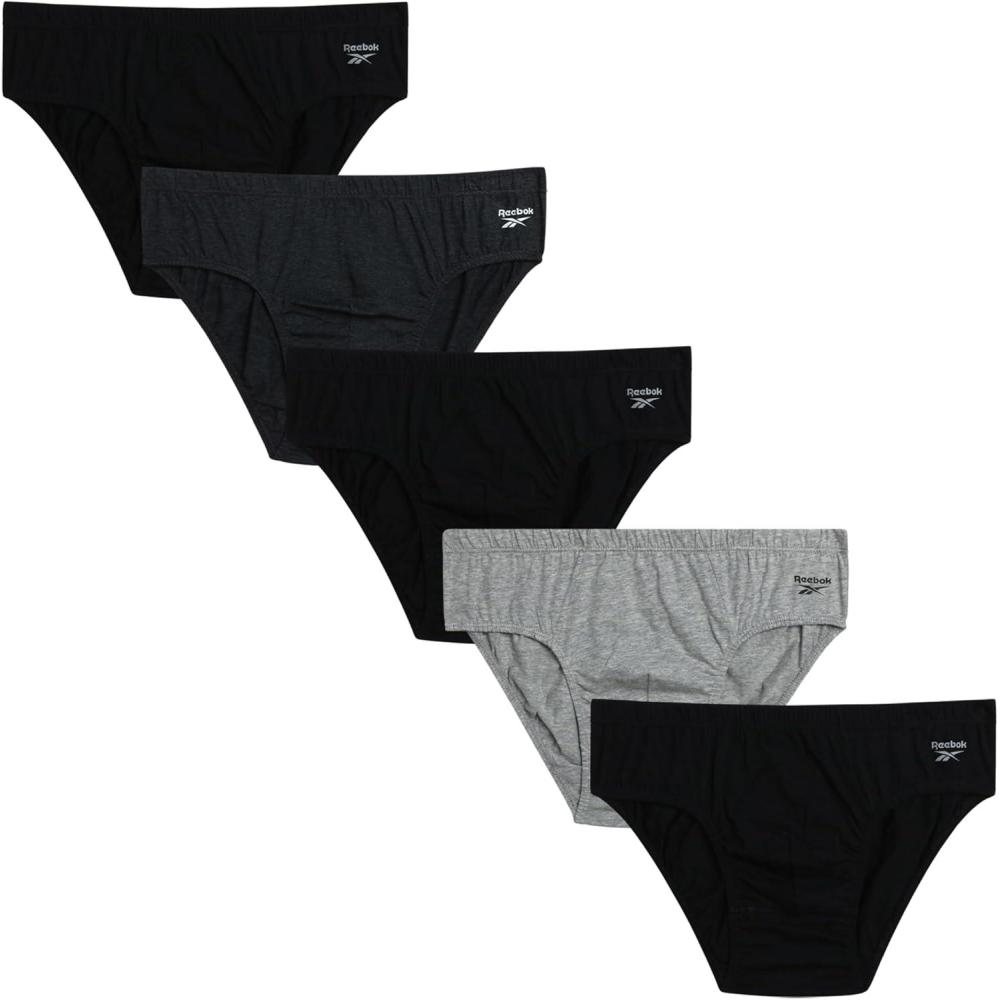 imageReebok Low Rise Mens Briefs  5 Pack Soft Cotton Underwear with Supportive Contour Pouch  Supportive Fit for Everyday WearBlackHeather GreyCharcoal Heather