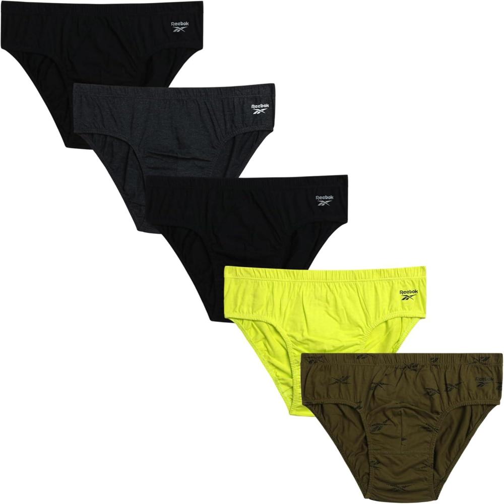 imageReebok Low Rise Mens Briefs  5 Pack Soft Cotton Underwear with Supportive Contour Pouch  Supportive Fit for Everyday WearCharcoal HeatherEvening PrimrosePrintBlack