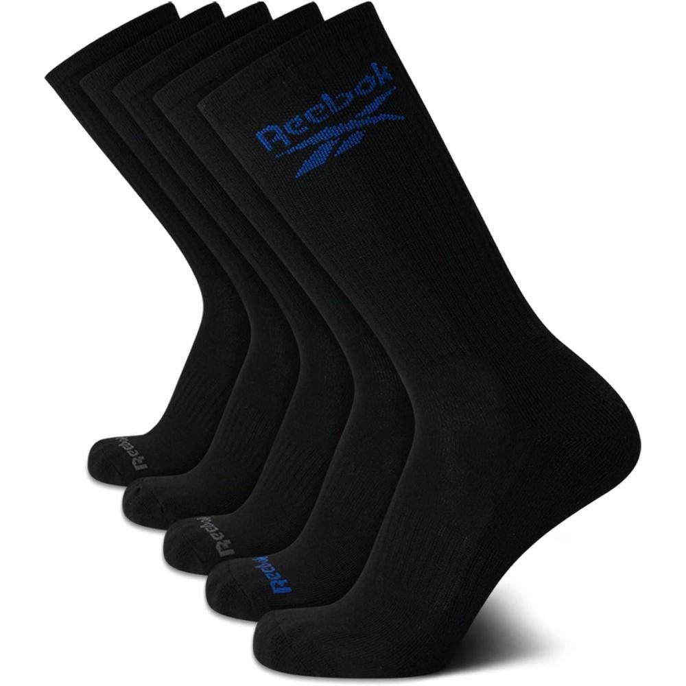 imageReebok Mens Athletic Crew Socks  5 Pack Moisture Wicking Cushioned Athletic Socks for Men with Reinforced Seams 6125All Black