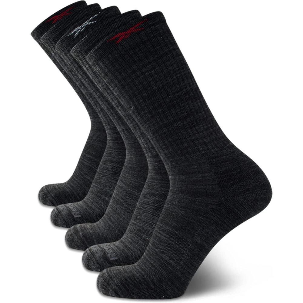 imageReebok Mens Athletic Crew Socks  5 Pack Moisture Wicking Cushioned Athletic Socks for Men with Reinforced Seams 6125Ash Grey