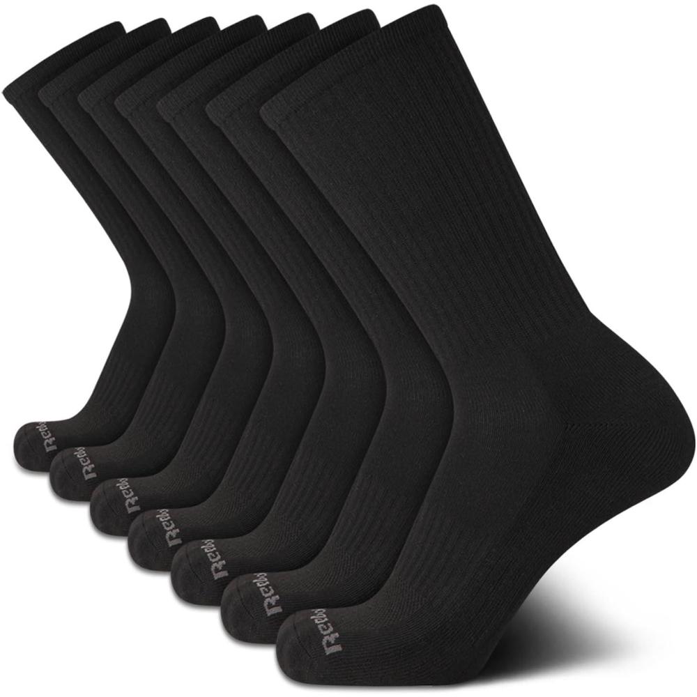 imageReebok Mens Athletic Crew Socks  5 Pack Moisture Wicking Cushioned Athletic Socks for Men with Reinforced Seams 6125Black 7pk
