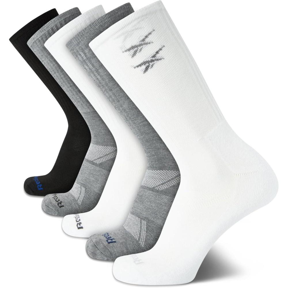 imageReebok Mens Athletic Crew Socks  5 Pack Moisture Wicking Cushioned Athletic Socks for Men with Reinforced Seams 6125BlackWhiteGrey