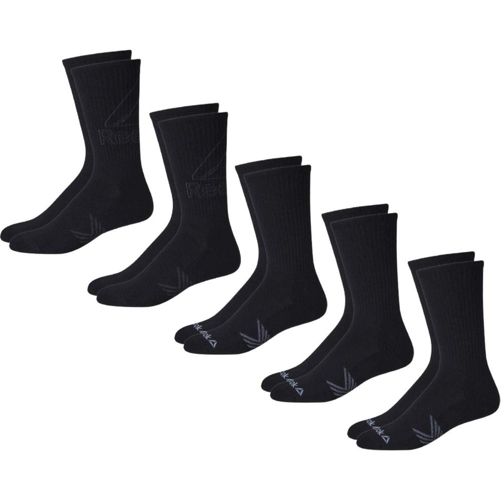 imageReebok Mens Athletic Crew Socks  5 Pack Moisture Wicking Cushioned Athletic Socks for Men with Reinforced Seams 6125Midnight Black